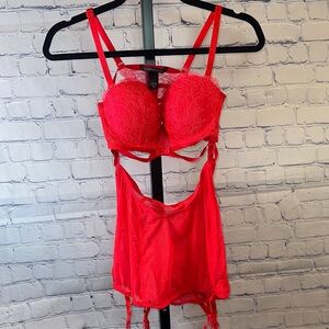 Victoria's Secret Red Lace Bra and Garter Set